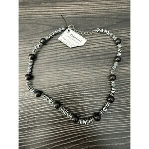 NWT Artisan Made Jade & Enamel Stripped Beaded Necklace